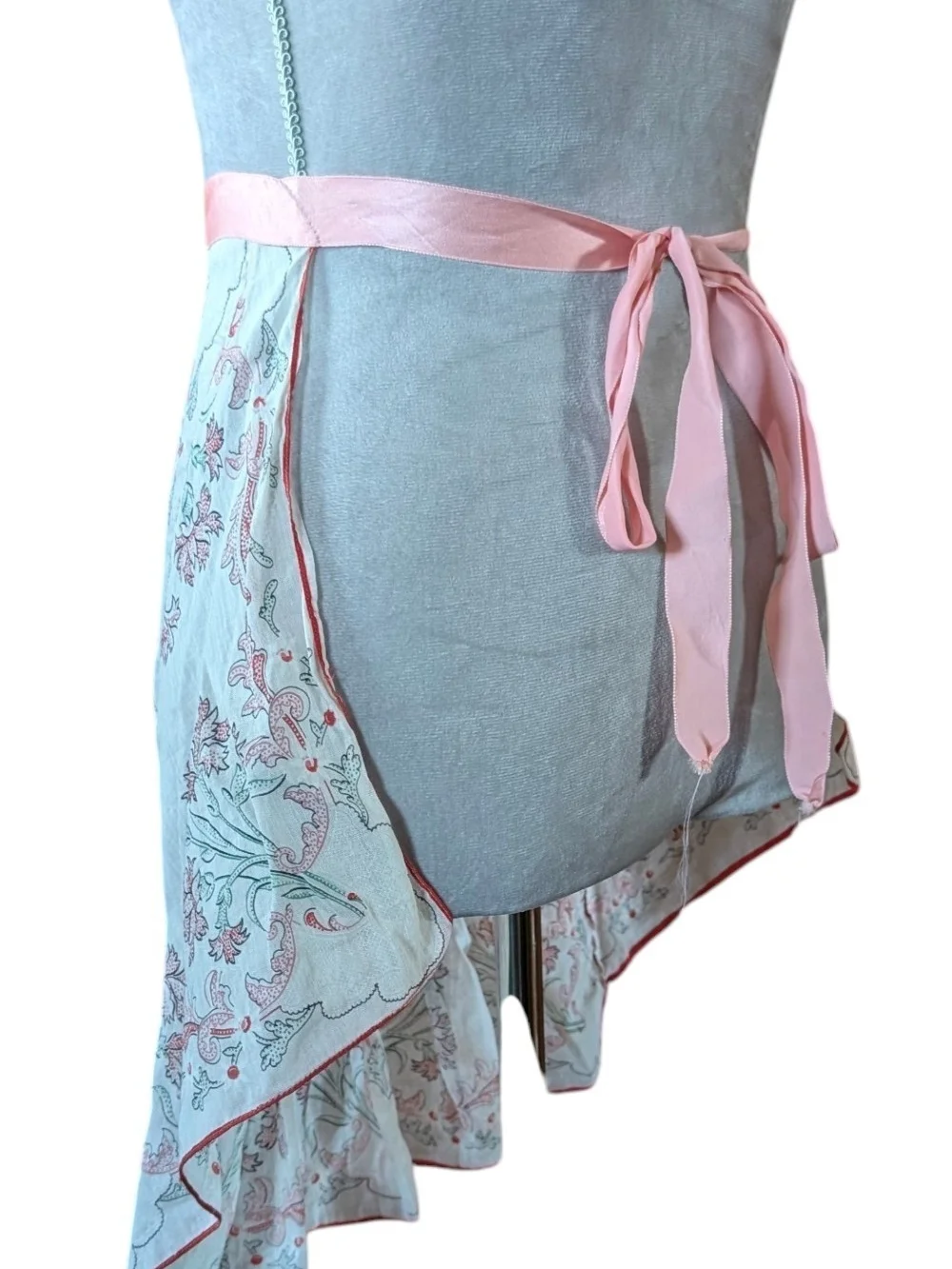 Floral Half Apron with Pink Trim
